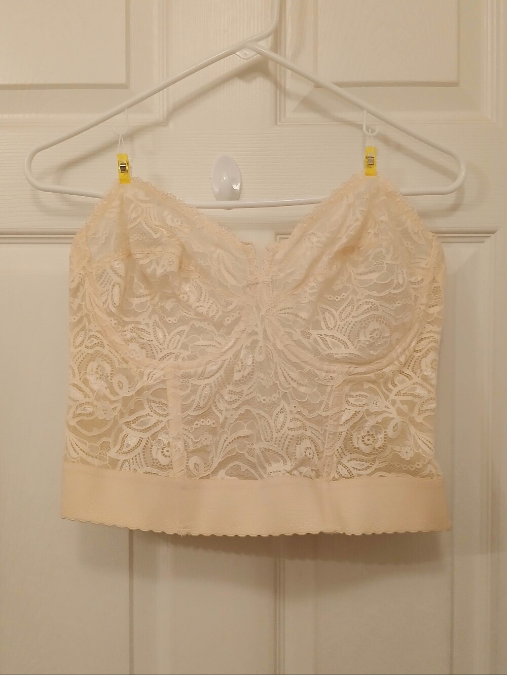 Adonna Vintage  Lacy Long Line Bustier Bra Size 40D Nude Wired Strapless Girly